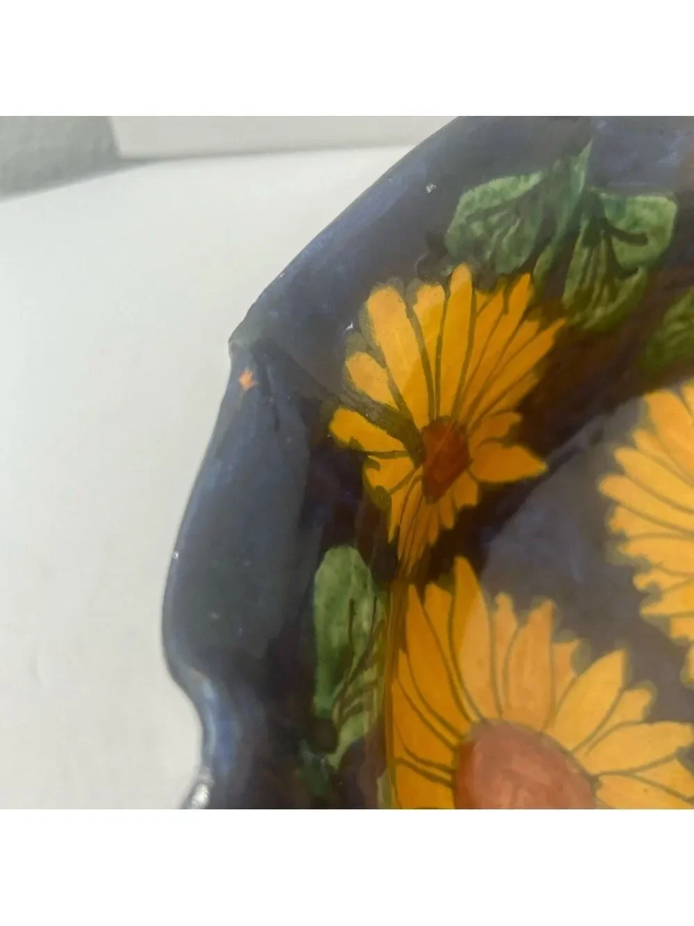 Vibrant Yellow and Green Sunflower Ceramic Art Bowl